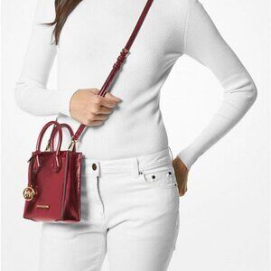 Michael Kors Mercer XS NS Shopper Crossbody Crimson NWT